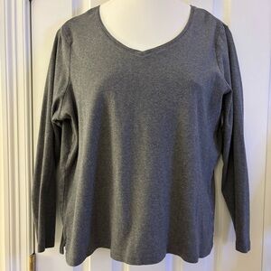Talbots Top Heather Gray Long-Sleeve V-Neck 1X EUC cotton